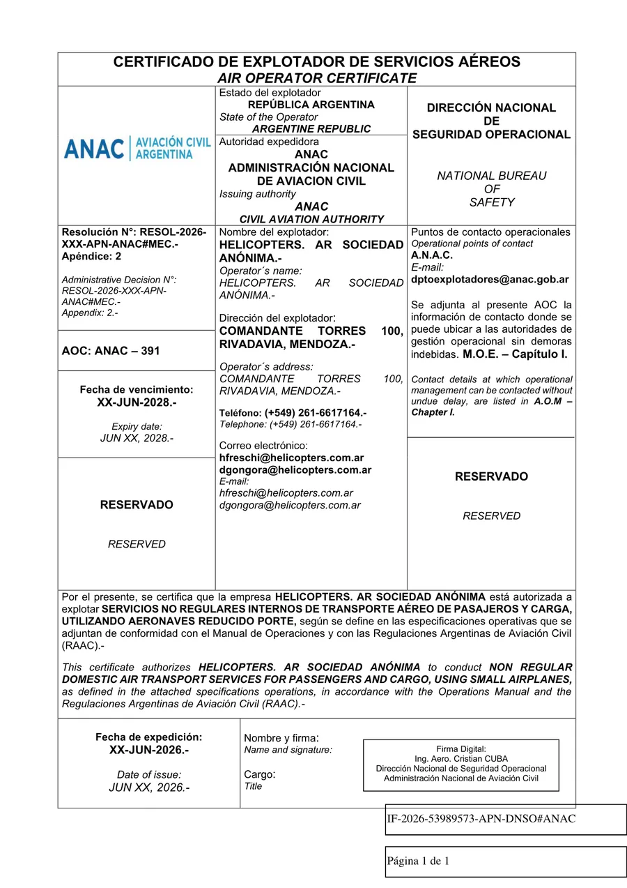 Certificado de Explotador de Servicios Aéreos